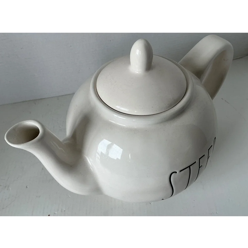 Rae Dunn STEEP Ceramic Teapot Farmhouse Style Cream White Large Tea Pot